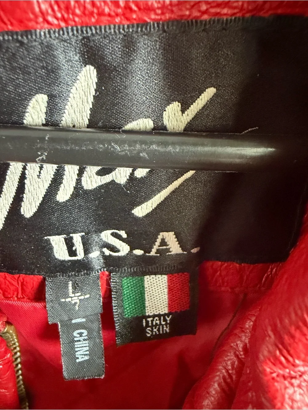 Genuine Italian Leather Kids Quilted Red Studded Bomber Jacket L 7